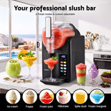 Slushie machine on a kitchen bench with cocktail slush served alongside