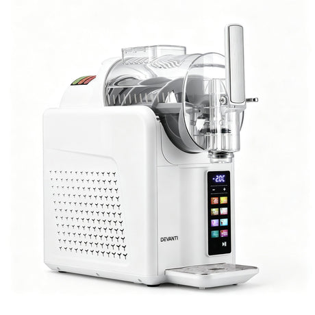 Transparent cover on the white slushie machine showing the mixture inside