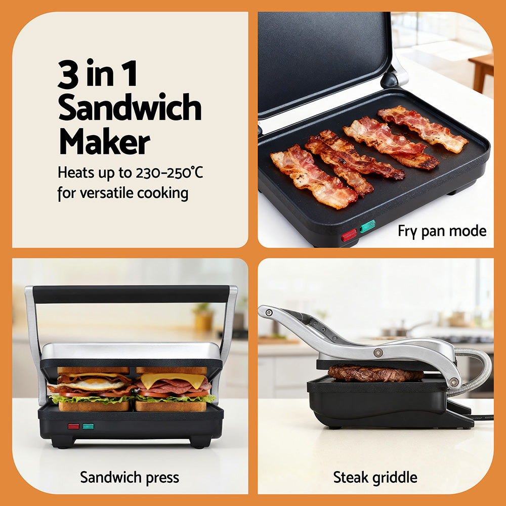 Steak being pressed on the grill plates of the appliance