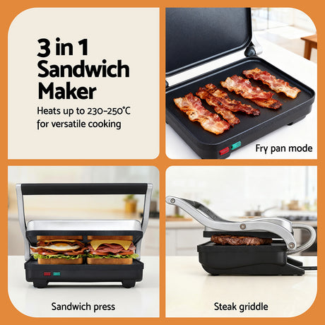 Steak being pressed on the grill plates of the appliance