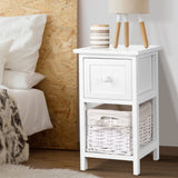 Fingal Head Drawer Basket Bedside Table, White 2pcs