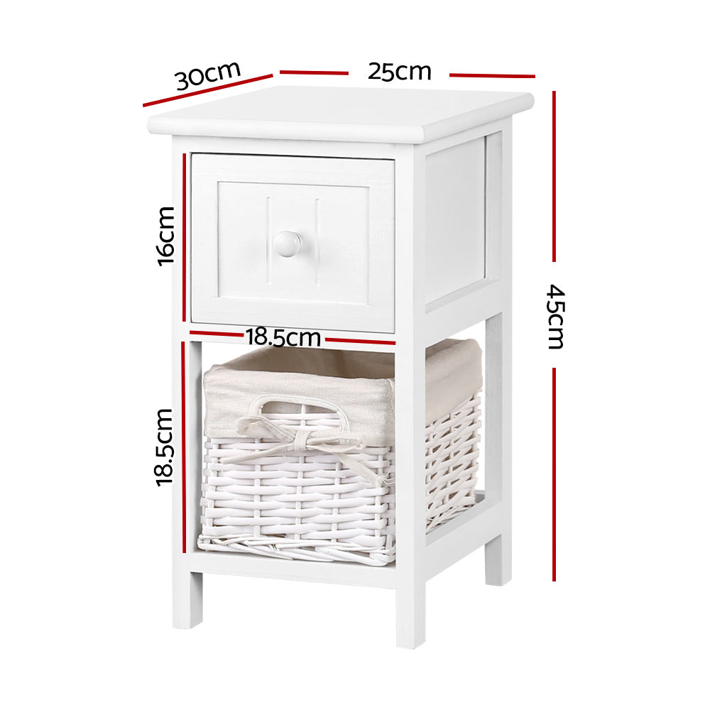 Fingal Head Drawer Basket Bedside Table, White 2pcs