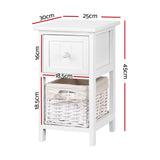 Fingal Head Drawer Basket Bedside Table, White 2pcs