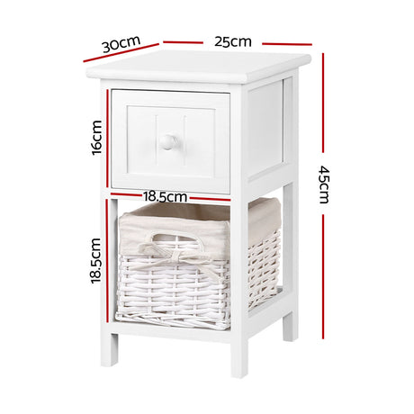 Fingal Head Drawer Basket Bedside Table, White 2pcs