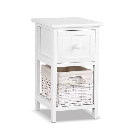 Fingal Head Drawer Basket Bedside Table, White 2pcs