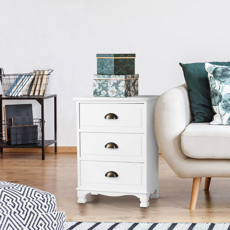 Uralba 3 Drawer Vintage Bedside Table, White