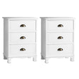 Uralba 3 Drawer Vintage Bedside Table, White 2pcs