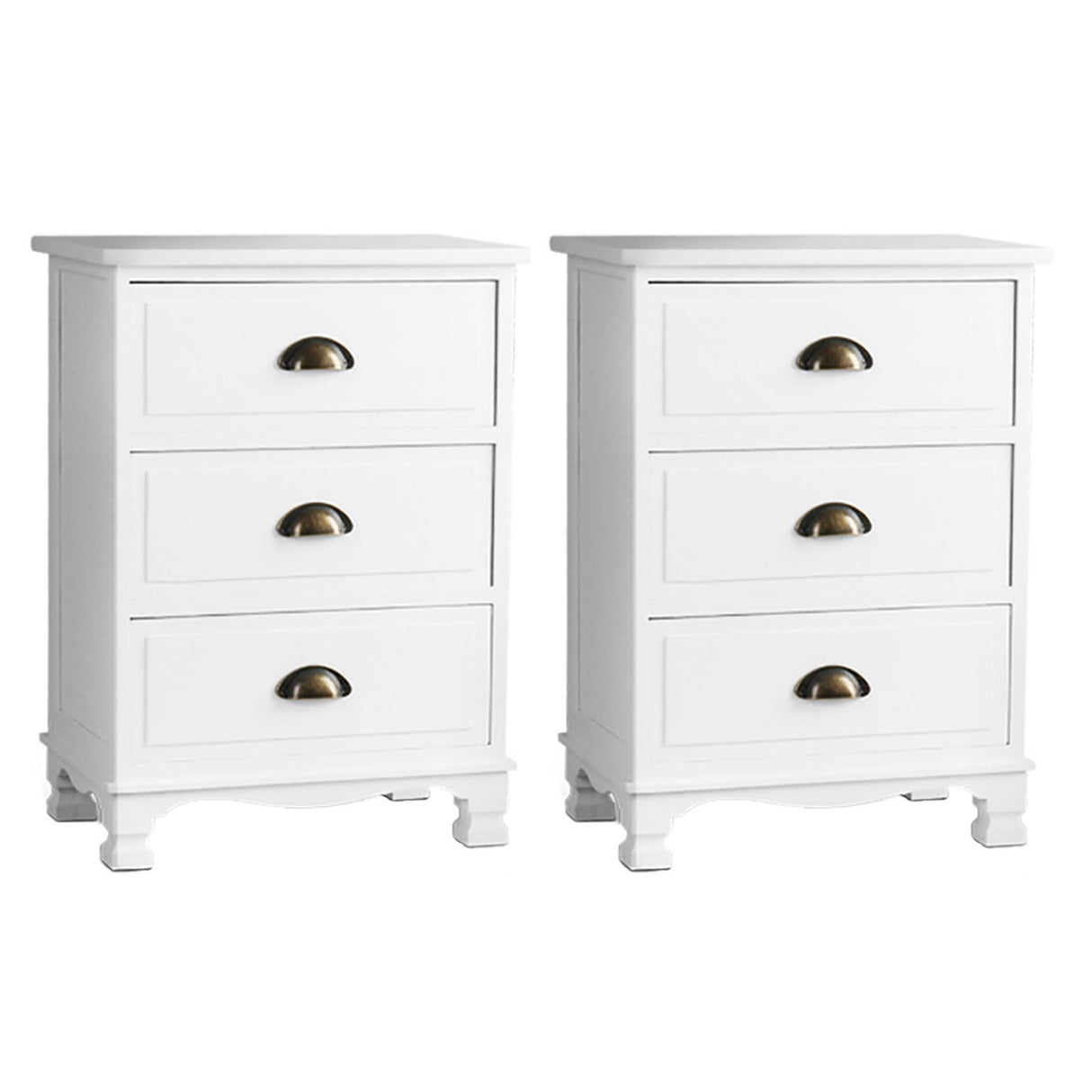 Uralba 3 Drawer Vintage Bedside Table, White 2pcs