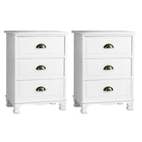 Uralba 3 Drawer Vintage Bedside Table, White 2pcs