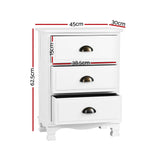 Uralba 3 Drawer Vintage Bedside Table, White 2pcs
