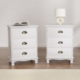 Uralba 3 Drawer Vintage Bedside Table, White 2pcs