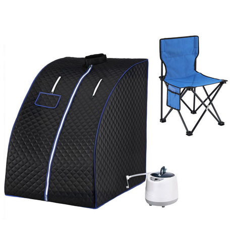 Charcoal portable steam sauna tent with 2 L steamer, foldable chair and floor mat