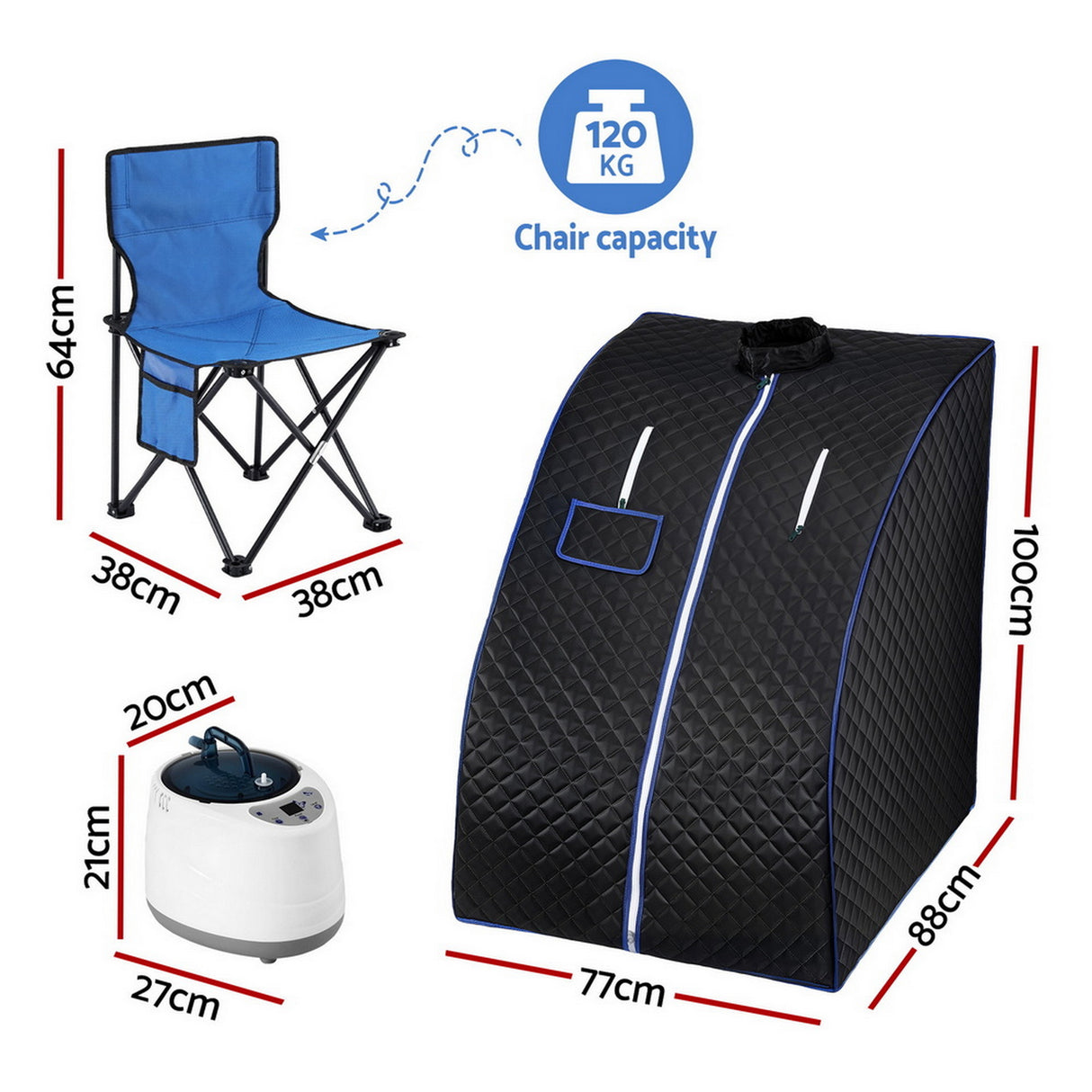 Personal steam sauna tent set up in a home room ready for a session