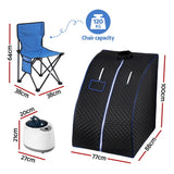 Personal steam sauna tent set up in a home room ready for a session