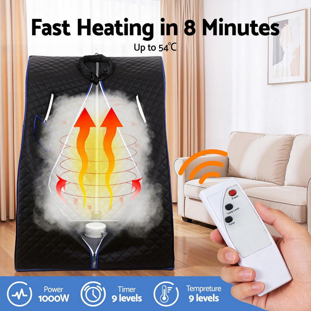 Remote control used to set timer and temperature on the steam sauna