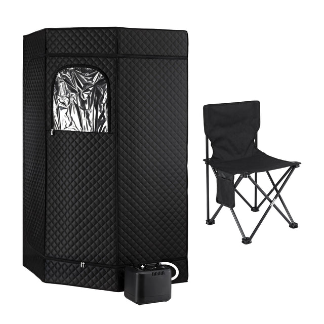Grey full body portable steam sauna tent with 3 L steamer and foldable chair