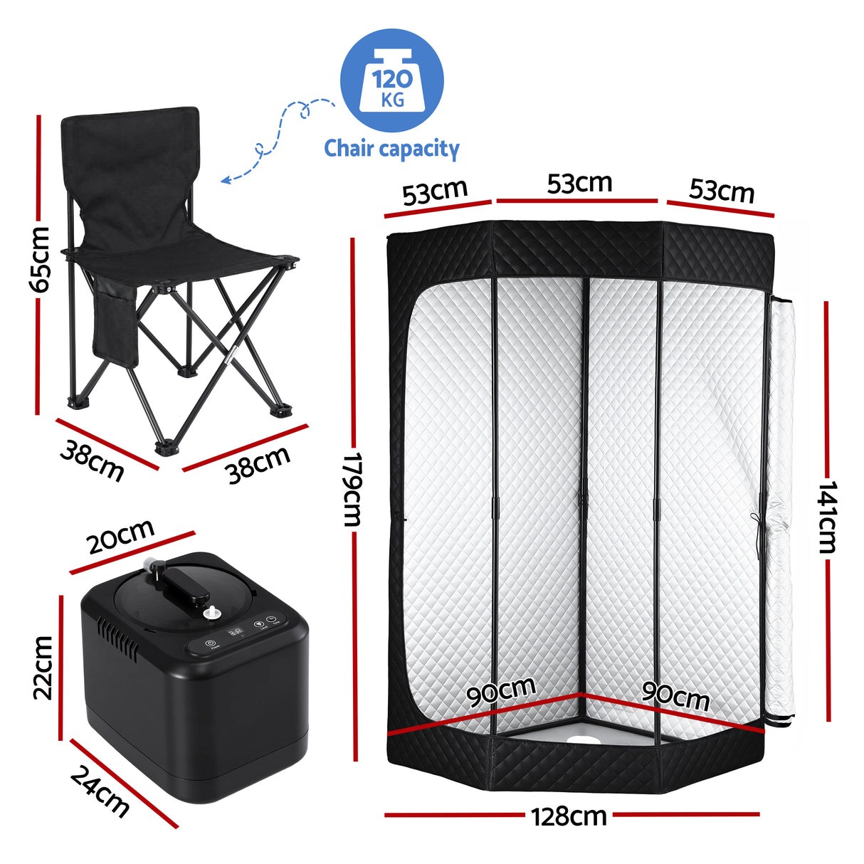 Full height 179 cm steam sauna tent set up in a home room