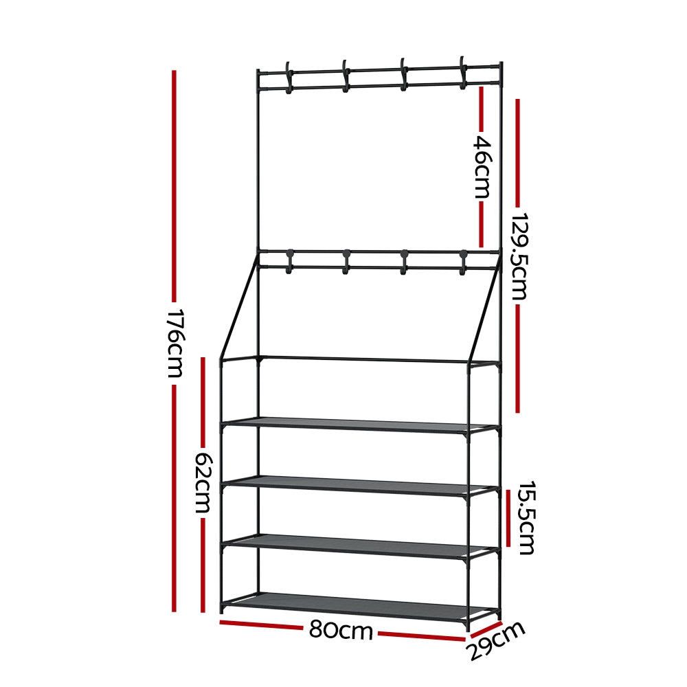 Artiss 16-Pair Black Shoe Rack Hall Tree — Multifunctional Entryway Organiser — Allure Home Collections