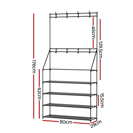 Artiss 16-Pair Black Shoe Rack Hall Tree — Multifunctional Entryway Organiser — Allure Home Collections