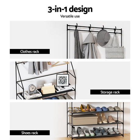 Artiss 16-Pair Black Shoe Rack Hall Tree — Multifunctional Entryway Organiser — Allure Home Collections