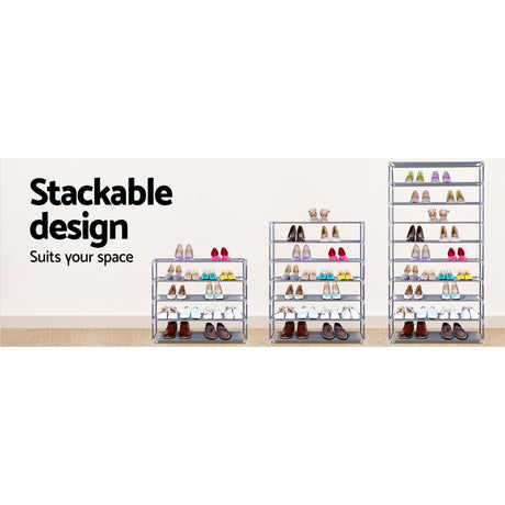 Artiss 10-Tier Stackable Grey Shoe Rack Cabinet — Sturdy, Organised — Allure Home Collections