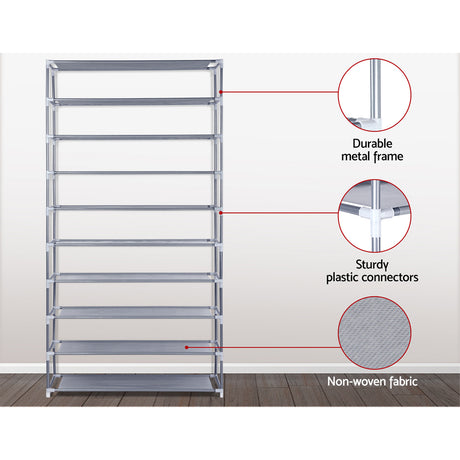 Artiss 10-Tier Stackable Grey Shoe Rack Cabinet — Sturdy, Organised — Allure Home Collections