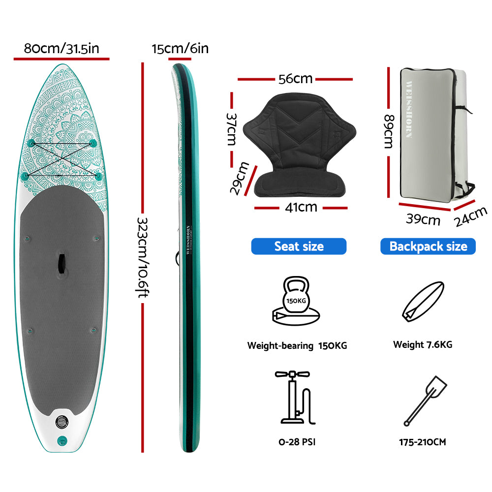 Inflatable Stand Up Paddle Board and Kayak, 10.6ft Green, view 2