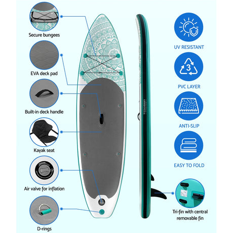 Inflatable Stand Up Paddle Board and Kayak, 10.6ft Green, view 5
