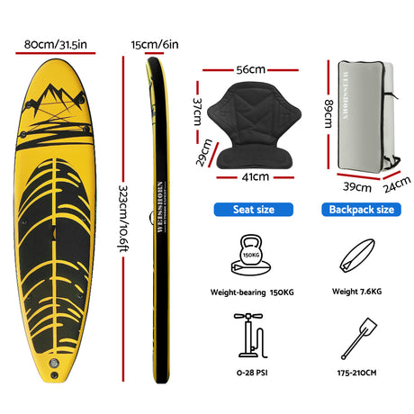 Inflatable Stand Up Paddle Board and Kayak, 10.6ft Yellow, view 2