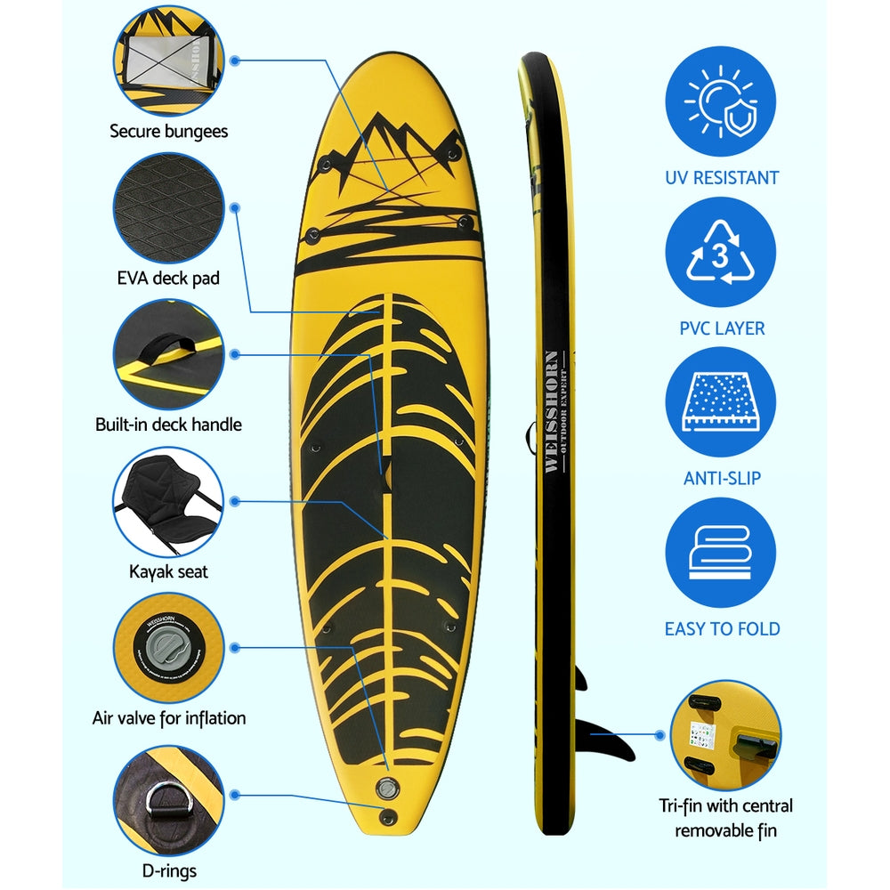 Inflatable Stand Up Paddle Board and Kayak, 10.6ft Yellow, view 5