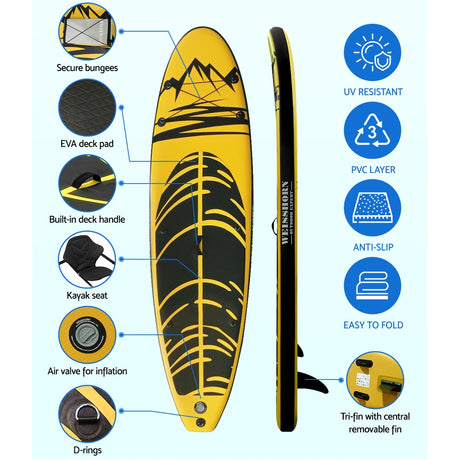Inflatable Stand Up Paddle Board and Kayak, 10.6ft Yellow, view 5
