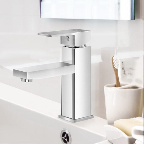 Square Bathroom Basin Mixer Tap Chrome