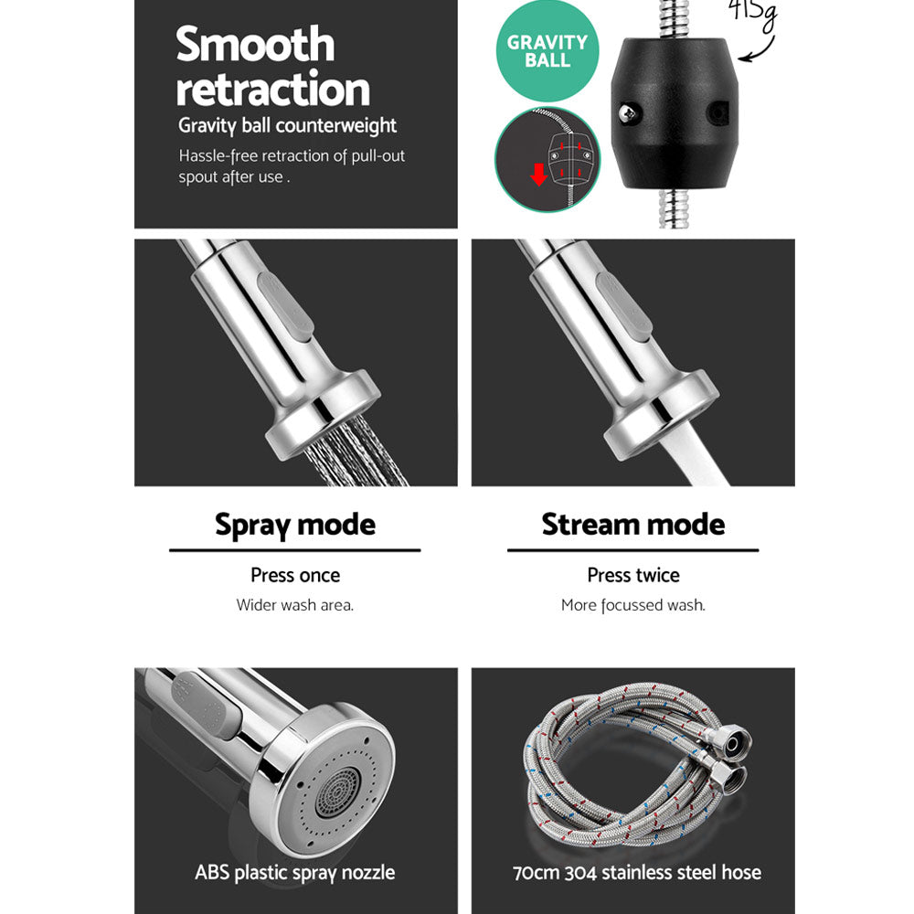 Pull Out Kitchen Mixer Tap Tall Gooseneck Chrome
