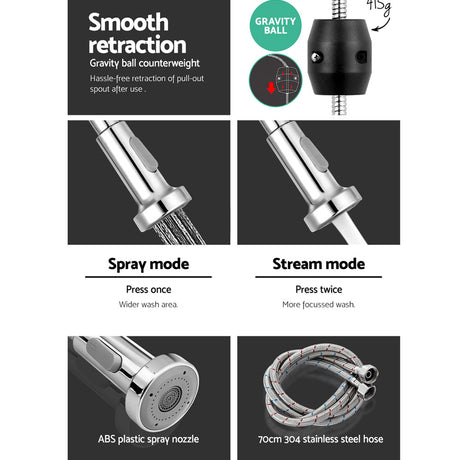Pull Out Kitchen Mixer Tap Tall Gooseneck Chrome