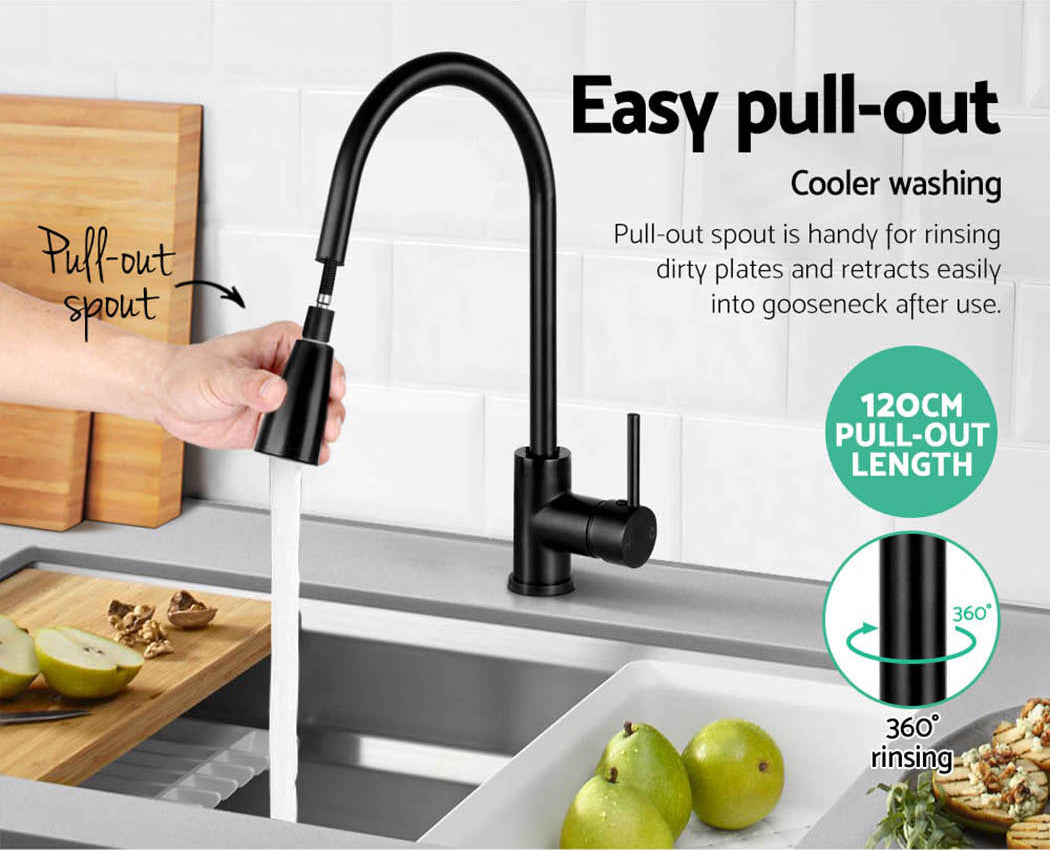 Pull Out Kitchen Mixer Tap Gooseneck Matte Black