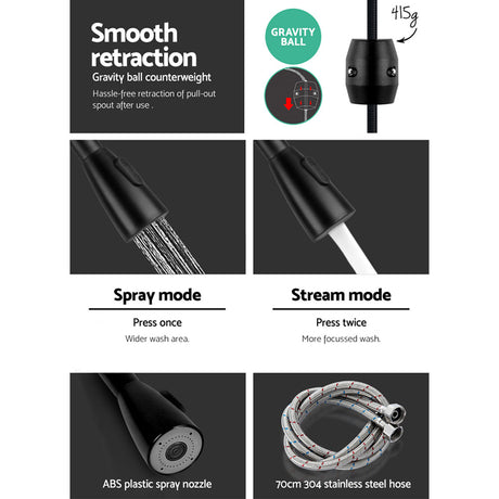Pull Out Kitchen Mixer Tap Gooseneck Matte Black