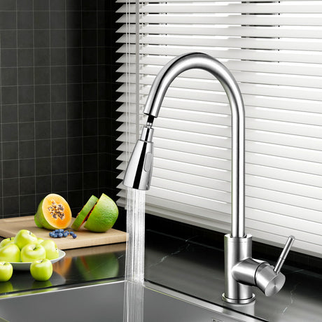 Pull Out Kitchen Mixer Tap Gooseneck Chrome