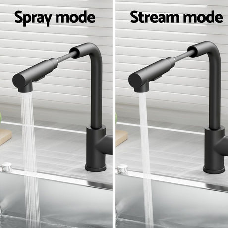 Pull Out Kitchen Mixer Tap Rectangle Spout Matte Black