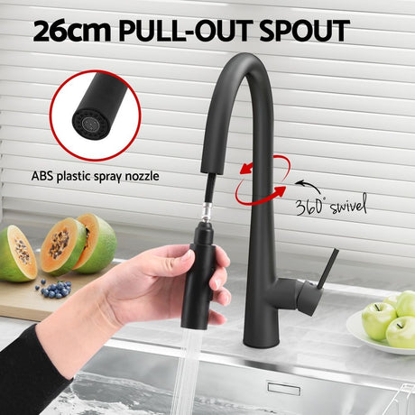 Pull Out Kitchen Mixer Tap Round Spout Matte Black