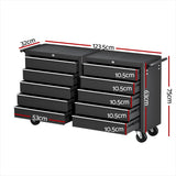 Caerphilly Tool Chest Trolley, 10 Drawer, Steel, Black