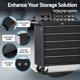 Caerphilly Tool Chest Trolley, 10 Drawer, Steel, Black