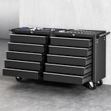 Caerphilly Tool Chest Trolley, 10 Drawer, Steel, Black