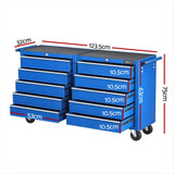 Aberdare Tool Chest Trolley, 10 Drawer, Steel, Blue