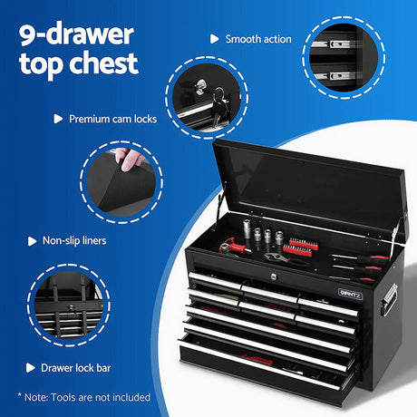 12 Drawer Tool Chest and Trolley Cabinet Black