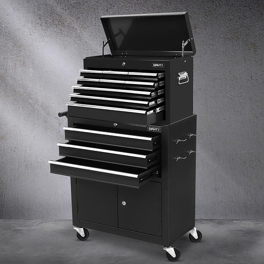 12 Drawer Tool Chest and Trolley Cabinet Black