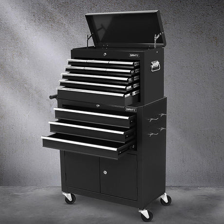 12 Drawer Tool Chest and Trolley Cabinet Black