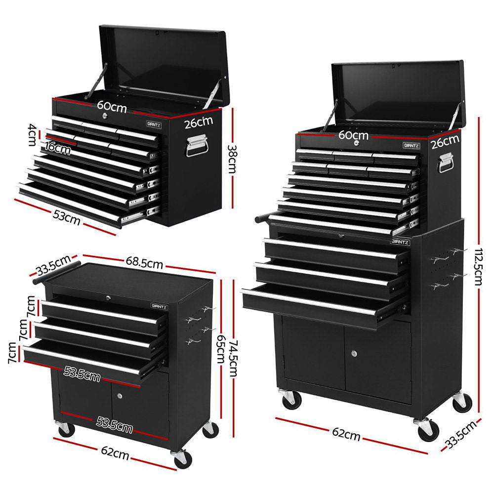 13 Drawer Tool Chest and Trolley Cabinet Black