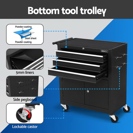 13 Drawer Tool Chest and Trolley Cabinet Black