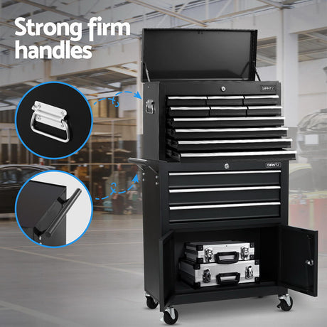 13 Drawer Tool Chest and Trolley Cabinet Black