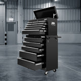 Tool Cabinet Chest Trolley, 14 Drawers Black